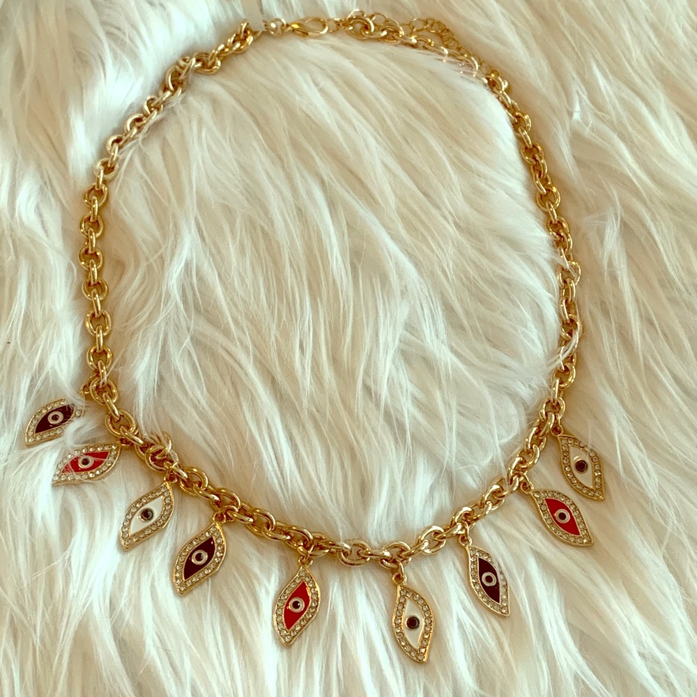 Neiman Marcus Wide Gold Chain w/Evil Eye CZ charms